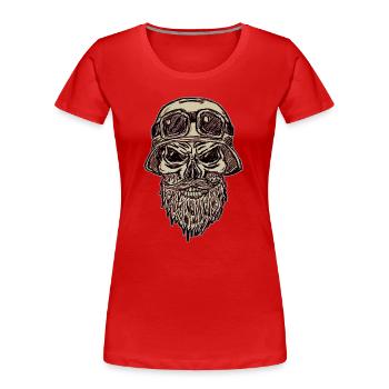 Totenschädel mit Bart und Helm - Frauen Premium Bio T-Shirt - Rot - Vorne - Mia (176cm)