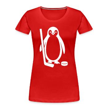 Minimalistischer Pinguin Eishockeyspieler  - Frauen Premium Bio T-Shirt - Rot - Vorne - Mia (176cm)