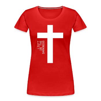 Lumière dans l’obscurité Croix Typographie - T-shirt bio Premium Femme - rouge - Devant - Mia (176cm)