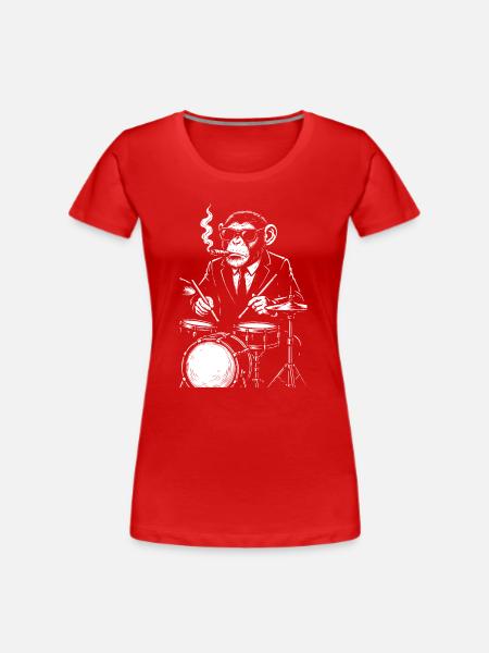 Affe mit Zigarre spielt Trommeln - Frauen Premium Bio T-Shirt - Rot