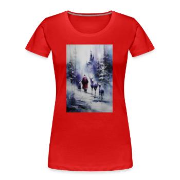 Silhouette hivernale: Père Noël et rennes - T-shirt bio Premium Femme - rouge - Devant - Mia (176cm)