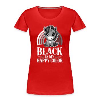 Einhorn-Regenbogen: Schwarz ist meine fröhliche Farbe - Frauen Premium Bio T-Shirt - Rot - Vorne - Mia (176cm)