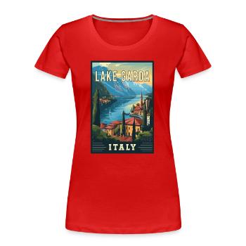 Experience Beauty of Lake Garda in Italy - Women's Premium Organic T-Shirt - red - Front - Mia (176cm)