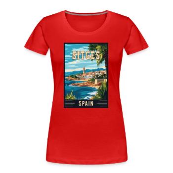 Explore Vibrant Charm of Sitges in Spain - Women's Premium Organic T-Shirt - red - Front - Mia (176cm)