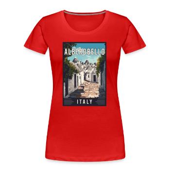 Entdecken Sie den mediterranen Alberobello in Italien - Frauen Premium Bio T-Shirt - Rot - Vorne - Mia (176cm)
