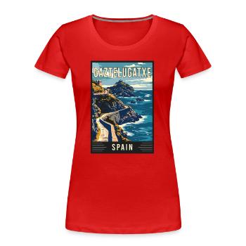 Explore Enchantment of Gaztelugatxe in Spain - Women's Premium Organic T-Shirt - red - Front - Mia (176cm)