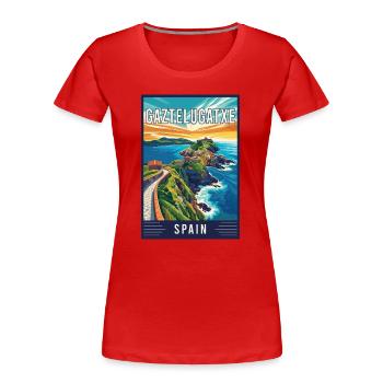 Discover Enchantment of Gaztelugatxe in Spain - Women's Premium Organic T-Shirt - red - Front - Mia (176cm)