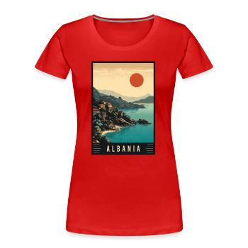 Experience Beach Mountains and History of Albania - Women's Premium Organic T-Shirt - red - Front - Mia (176cm)