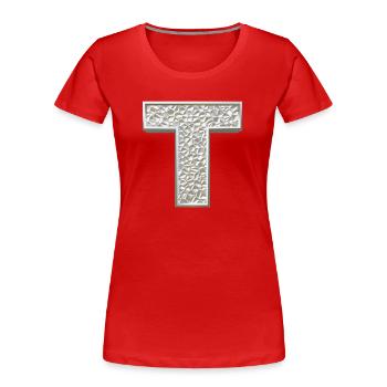 T, lettre, initiale, monogramme, - T-shirt bio Premium Femme - rouge - Devant - Mia (176cm)