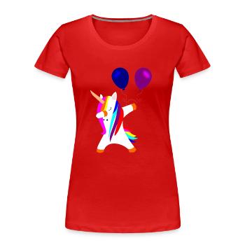 dabbing uncorn unicorn unicorns with balloons - Women's Premium Organic T-Shirt - red - Front - Mia (176cm)