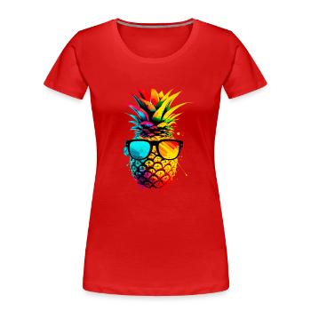 Bunte funky Ananas - Frauen Premium Bio T-Shirt - Rot - Vorne - Mia (176cm)
