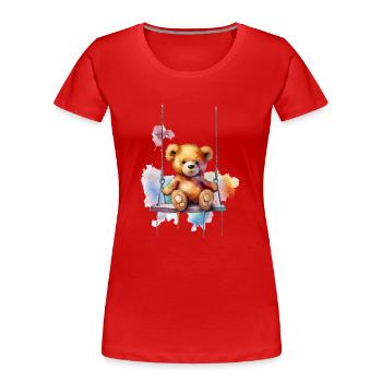 Teddy bear on her swing - Women's Premium Organic T-Shirt - red - Front - Mia (176cm)