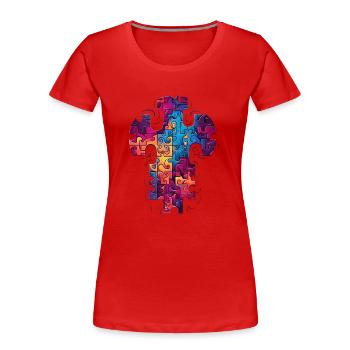 Wunderschönes, farbiges Puzzle Kreuz - Frauen Premium Bio T-Shirt - Rot - Vorne - Mia (176cm)