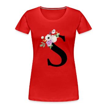 Lila Blumenbuchstabe S - Frauen Premium Bio T-Shirt - Rot - Vorne - Mia (176cm)