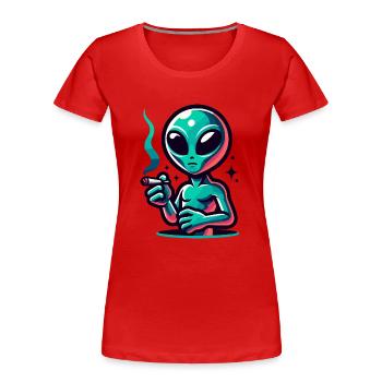 Alien mit Joint Zigarette rauchen - Frauen Premium Bio T-Shirt - Rot - Vorne - Mia (176cm)
