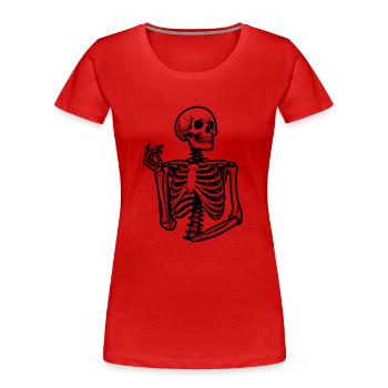 Nachdenkliches Skelett - Knochen - Frauen Premium Bio T-Shirt - Rot - Vorne - Mia (176cm)