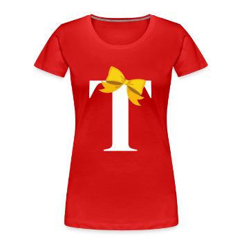 Buchstabe t gelbe Schleife - Frauen Premium Bio T-Shirt - Rot - Vorne - Mia (176cm)