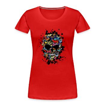 Schmetterlings-Schädel Totenkopf Patch förmigen Schädel-Geist - Frauen Premium Bio T-Shirt - Rot - Vorne - Mia (176cm)