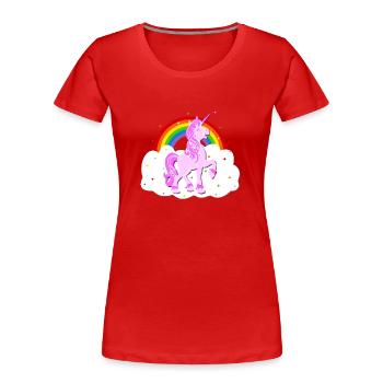 Einhorn Regenbogen Sterne Wolke Unicorn - Frauen Premium Bio T-Shirt - Rot - Vorne - Mia (176cm)