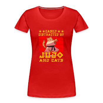 Leicht ablenken durch Judo und Katzen - Frauen Premium Bio T-Shirt - Rot - Vorne - Mia (176cm)