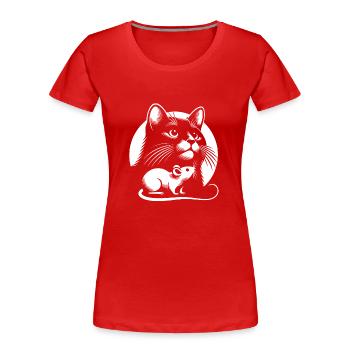 Katze und Maus in Freundschaft Frieden und Liebe - Frauen Premium Bio T-Shirt - Rot - Vorne - Mia (176cm)