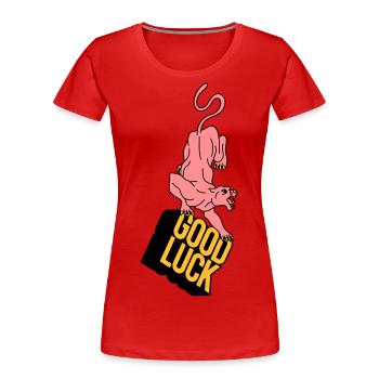 GOOD LUCK | Retro | Vintage | Design - Frauen Premium Bio T-Shirt - Rot - Vorne - Mia (176cm)