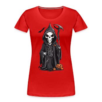 Dessin animé Grim Reaper Drôle Dessin Animé Design Magicien - T-shirt bio Premium Femme - rouge - Devant - Mia (176cm)