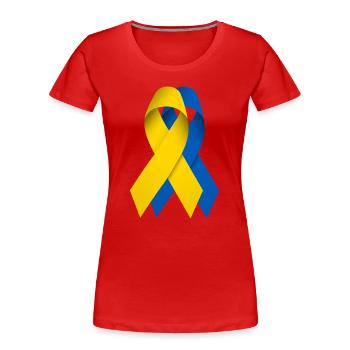 Deux rubans pour l'Ukraine - T-shirt bio Premium Femme - rouge - Devant - Mia (176cm)