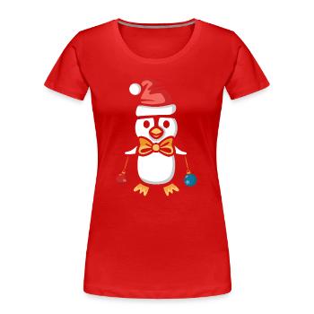 Pingouin de Noël avec chapeau et boules de Noël - T-shirt bio Premium Femme - rouge - Devant - Mia (176cm)