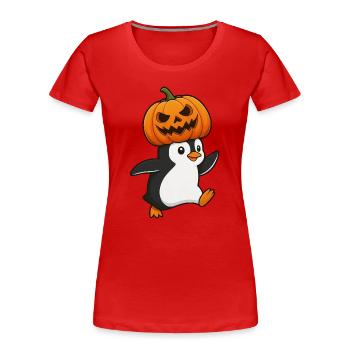 Cute Halloween Penguin with Hat and Pumpkin Cartoon - Women's Premium Organic T-Shirt - red - Front - Mia (176cm)