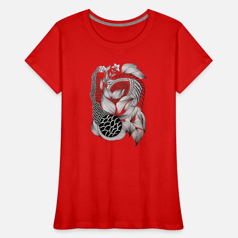 Black and White Leaf Snake Pattern Women's Premium Organic T-Shirt