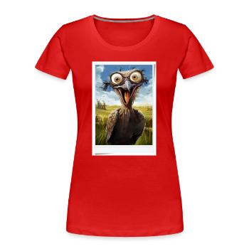 Quatre énigmes de l’Oiseau dans le champ - T-shirt bio Premium Femme - rouge - Devant - Mia (176cm)