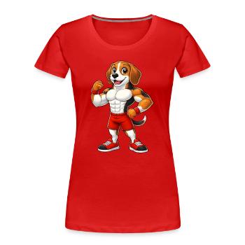 Strong Beagle Dog Bodybuilder Fitness Muscles - Women's Premium Organic T-Shirt - red - Front - Mia (176cm)
