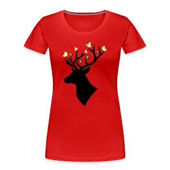 Papillon tête de cerf Multicolore - T-shirt bio Premium Femme - rouge - Devant - Mia (176cm)