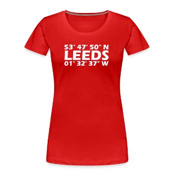 Coordonnées de Leeds - T-shirt bio Premium Femme - rouge - Devant - Mia (176cm)