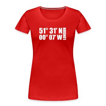 Coordonnées de Londres - T-shirt bio Premium Femme - rouge - Devant - Mia (176cm)