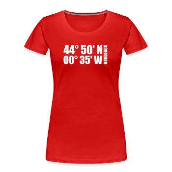 Coordonnées de Bordeaux - T-shirt bio Premium Femme - rouge - Devant - Mia (176cm)