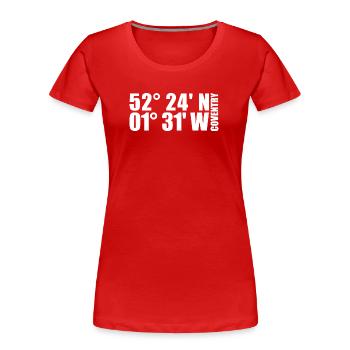 Coordonnées de Coventry - T-shirt bio Premium Femme - rouge - Devant - Mia (176cm)