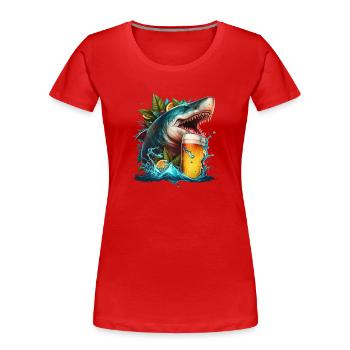 Cool shark drinking beer - Women's Premium Organic T-Shirt - red - Front - Mia (176cm)