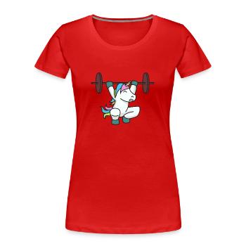 Einhorn Gewichtheber Geschenk Gym Fitness Gewicht - Frauen Premium Bio T-Shirt - Rot - Vorne - Mia (176cm)