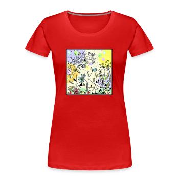 Löwenzahn auf der Wiese - Frauen Premium Bio T-Shirt - Rot - Vorne - Mia (176cm)