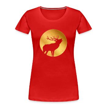 Hirsch in Gold röhrt zur Brunft Landhaus mode - Frauen Premium Bio T-Shirt - Rot - Vorne - Mia (176cm)