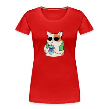 Cat playing sports with drinking cup and towel - Women's Premium Organic T-Shirt - red - Front - Mia (176cm)