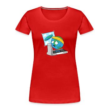 runde Erde Scheibe Erdscheibe Erdkugel Planet - Frauen Premium Bio T-Shirt - Rot - Vorne - Mia (176cm)