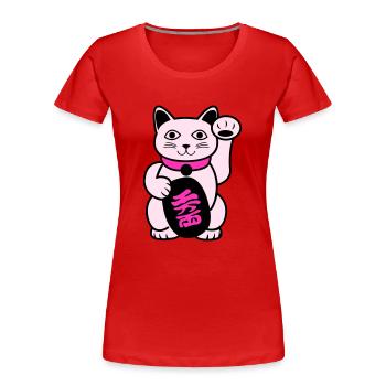 Maneki Waving Chat - T-shirt bio Premium Femme - rouge - Devant - Mia (176cm)