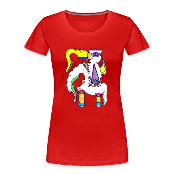 Einhorn Gockel - Frauen Premium Bio T-Shirt - Rot - Vorne - Mia (176cm)