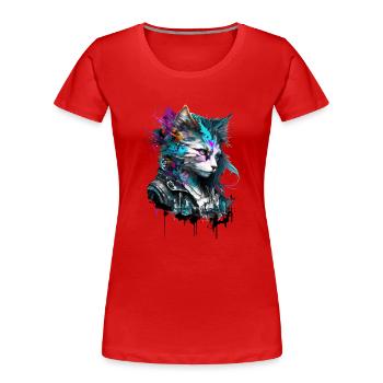 Chat, Cyber-chat de la collection Cyber Squad - T-shirt bio Premium Femme - rouge - Devant - Mia (176cm)