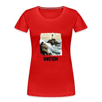 Breton Lighthouse - Women's Premium Organic T-Shirt - red - Front - Mia (176cm)