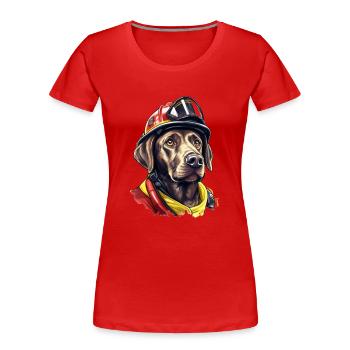 Labrador Feuerwehr Feuerwehrmann Hund - Frauen Premium Bio T-Shirt - Rot - Vorne - Mia (176cm)