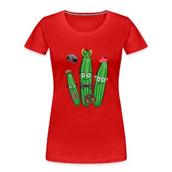 Trio de concombre,Concombre,Concombre,Rétro, Vintage,Lunettes - T-shirt bio Premium Femme - rouge - Devant - Mia (176cm)